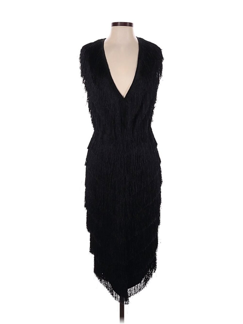 Lavish Alice Black Midi Fringe Dress Size 4